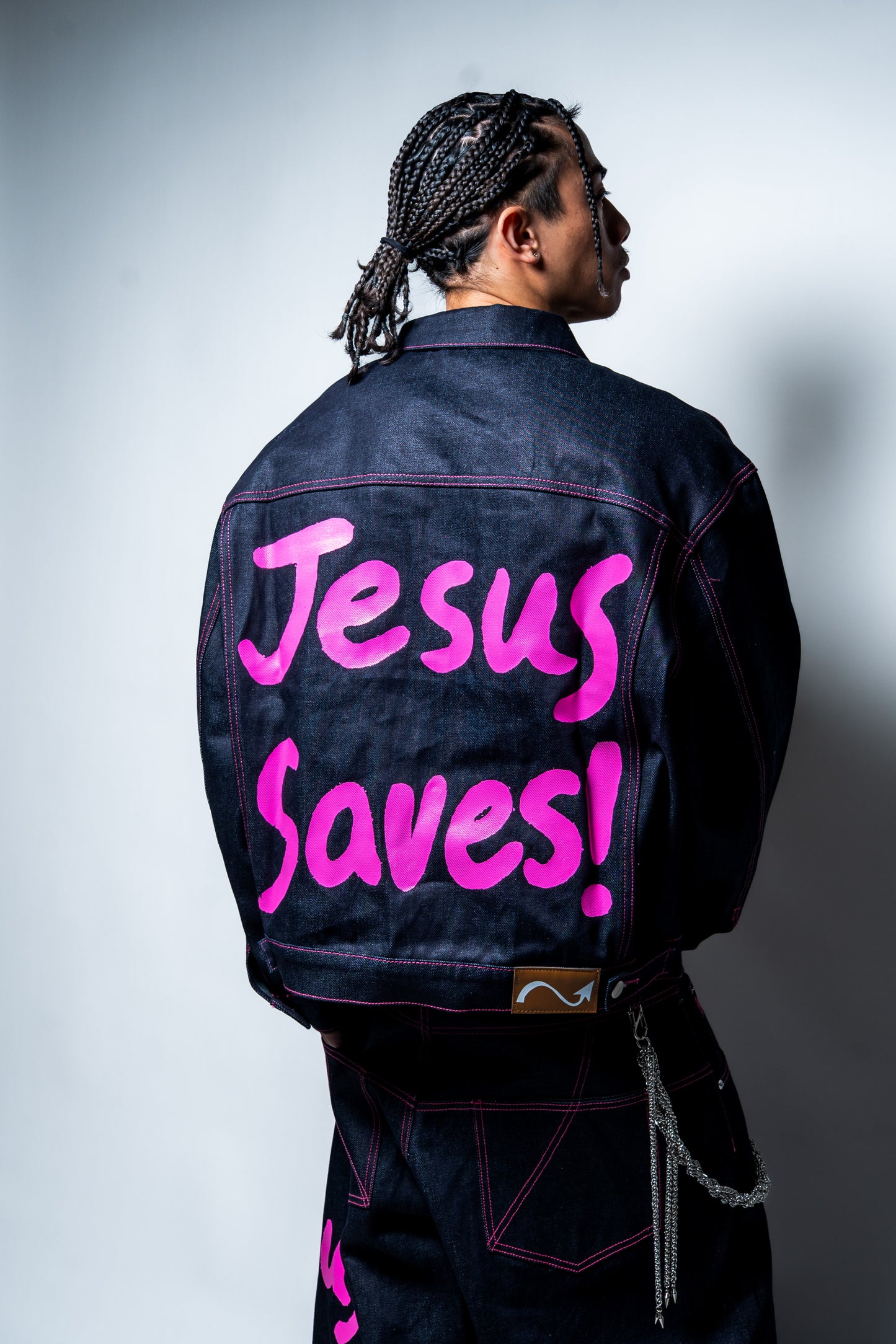 “Jesus Saves” denim jacket
