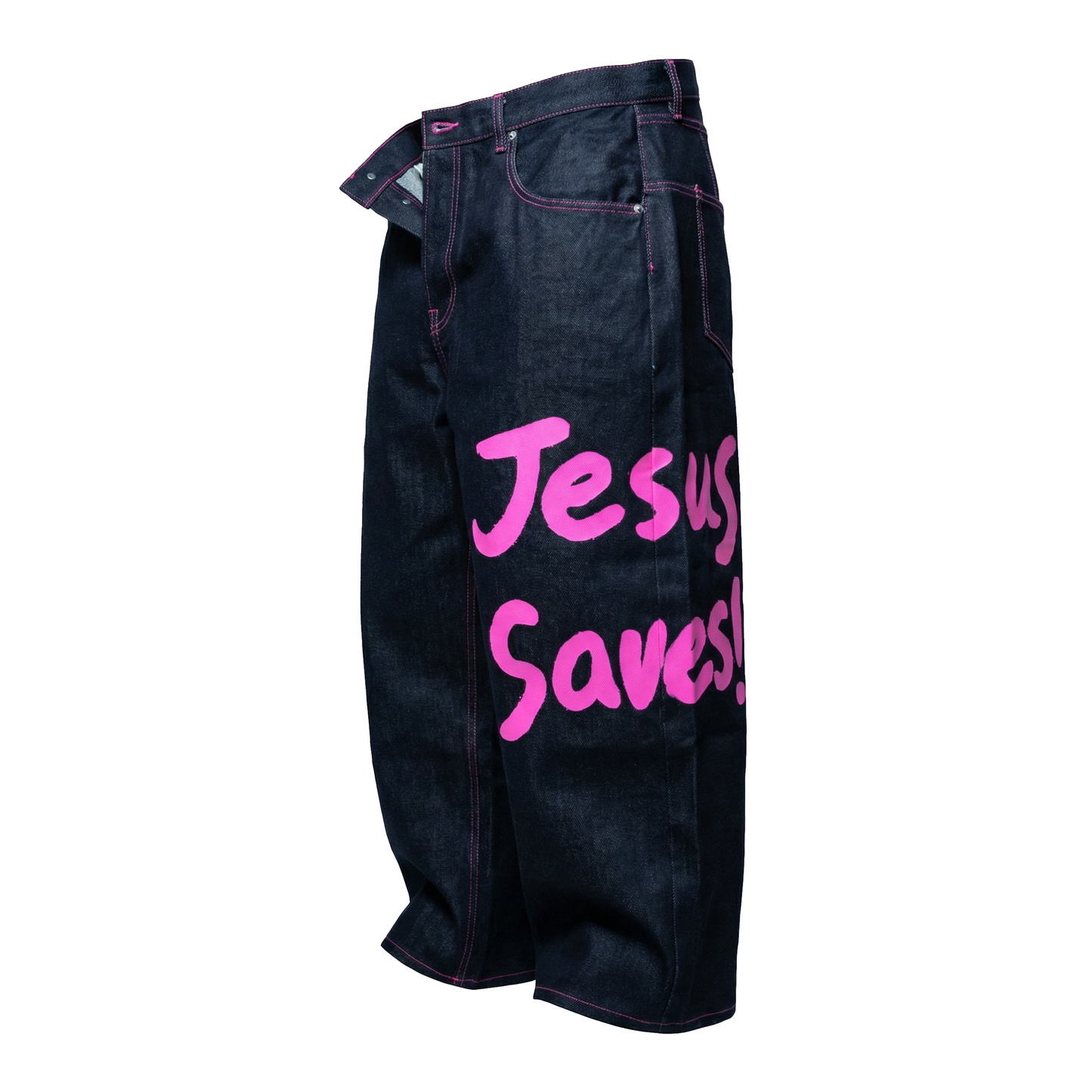 “Jesus Saves” Denim Pants